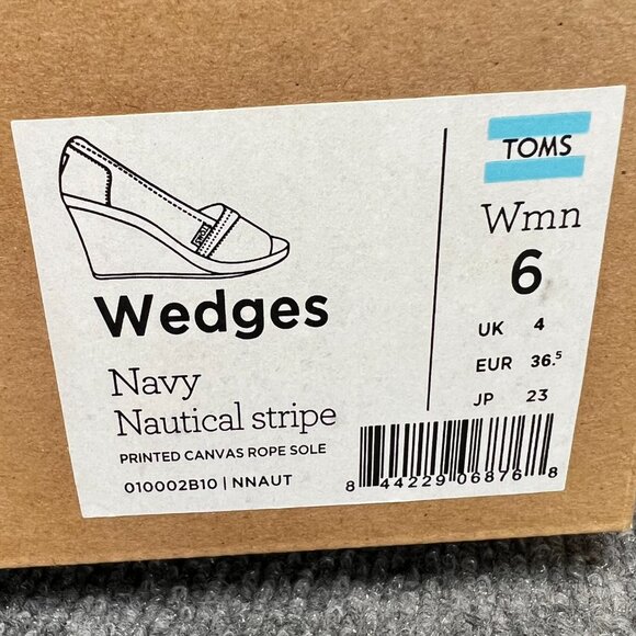 TOMS Peep Toe Navy Nautical Striped‎ Wedges with Box Size 6 - Picture 9 of 16